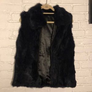 Bloomingdales Navy Genuine Rabbit Fur Vest Small
